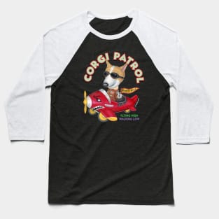 Cute flying Welsh Corgi Dog in a classic Plane on Corgi in A Plane Baseball T-Shirt